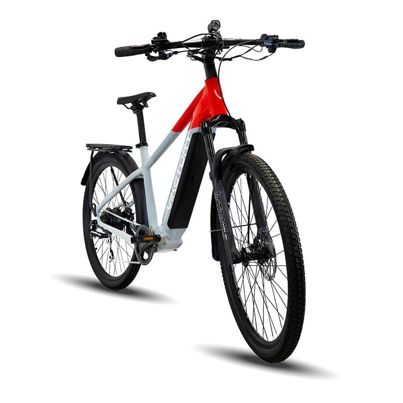 Rower elektryczny miejski Ventix - Urban - szary/czerwony — zdjęcie 3