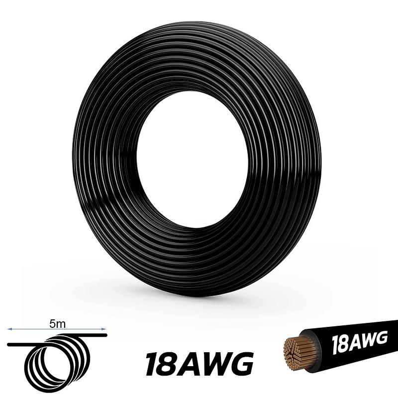 Kabel czarny 18 AWG - 5M